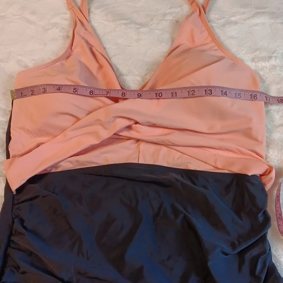 Women's Pink & Black One Piece V-neck Crisscross Tummy Control‎ Bathing Swimsuit - Picture 10 of 13